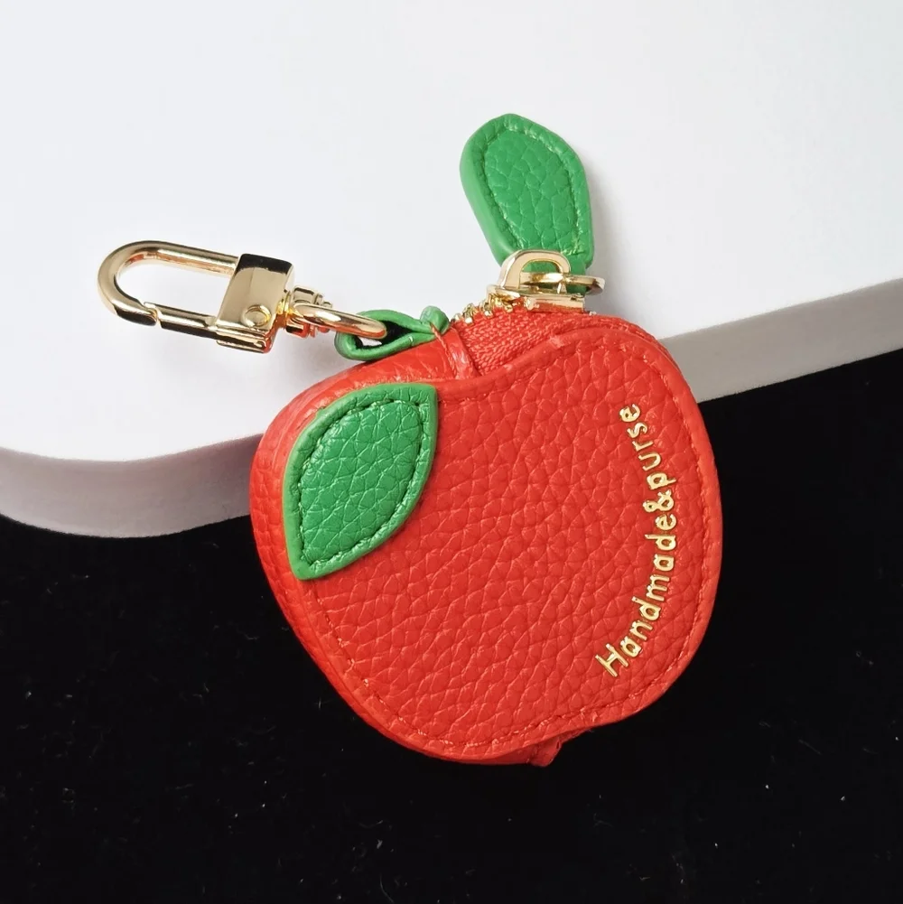 Apple Mini Coin Purse Keychain Red Embroidered Fruit Pouch Bag Charm